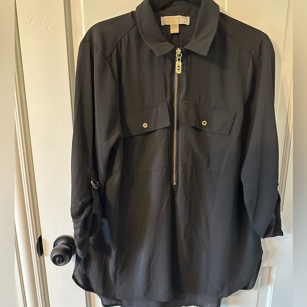 Michael Kors Black Zip-Up Blouse